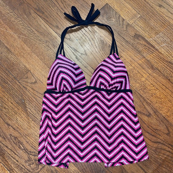 •SO•NWT BLACK/PINK/WHITE BOHO CHEVRON PUSH-UP TANKINI BIKINI TOP SIZE MEDIUM - Picture 4 of 12